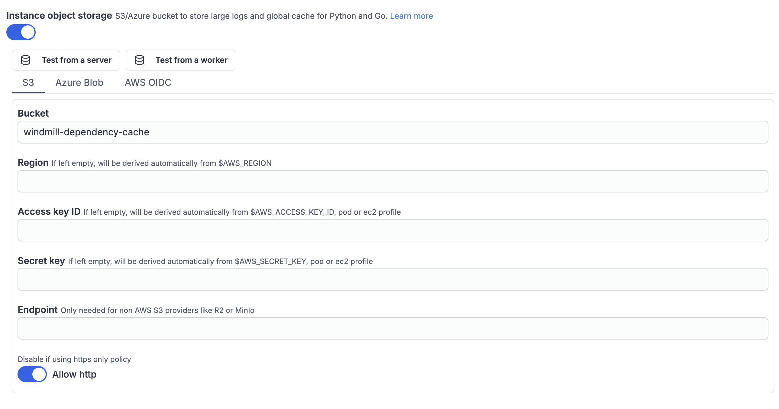 S3/Azure for Python/Go cache &amp; large logs